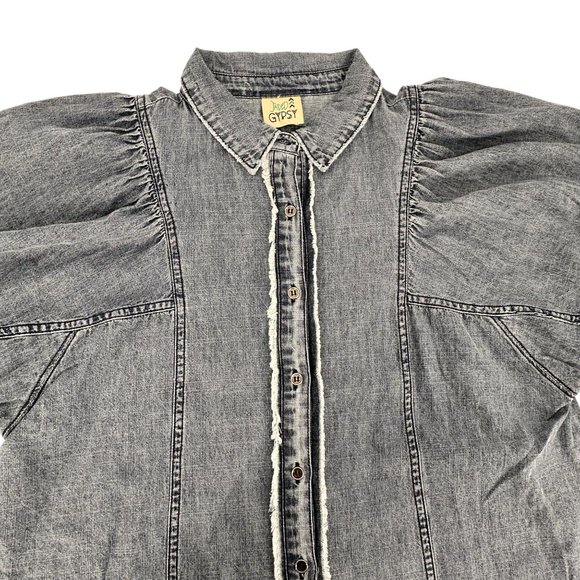 Jaded Gypsy 100 Cotton Women's Denim Blue Shirt Cutting Edge S/M USA - Picture 3 of 8